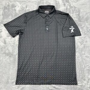 Bogey Bros Golf Polo Shirt Men L Black Gray Birdie Finger Flipping the Bird AOP